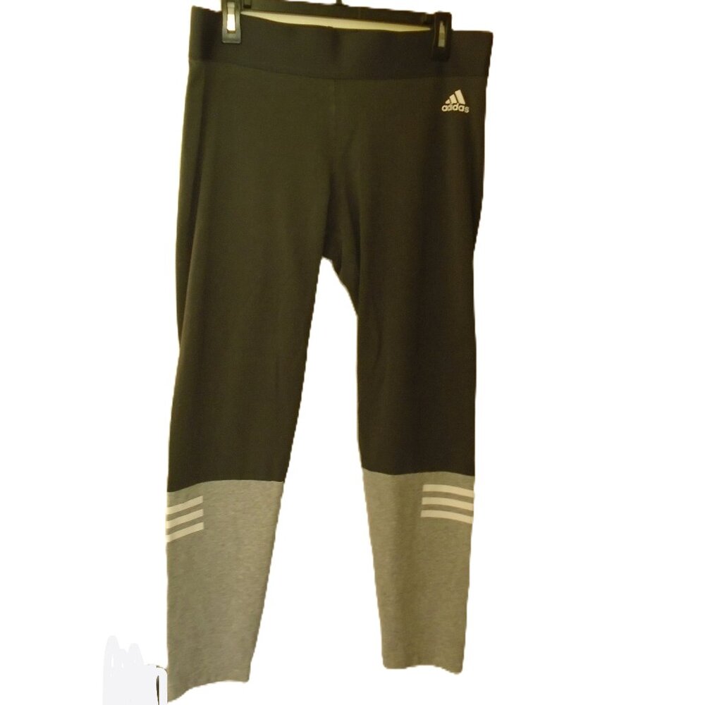 ADIDAS DARK GRAY LIGHT GRAY WITH WHITE STRIPES ATHLETIC LEGGINGS WOMENS SIZE XL